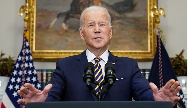 US President Joe Biden announces new actions against Russia for its war in Ukraine, during remarks in the Roosevelt Room at the White House in Washington. REUTERS