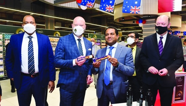Australian ambassador Jonathan Muir and LuLu Group International director Dr Mohamed Althaf show some Australian products. PICTURE: Shaji Kayamkulam