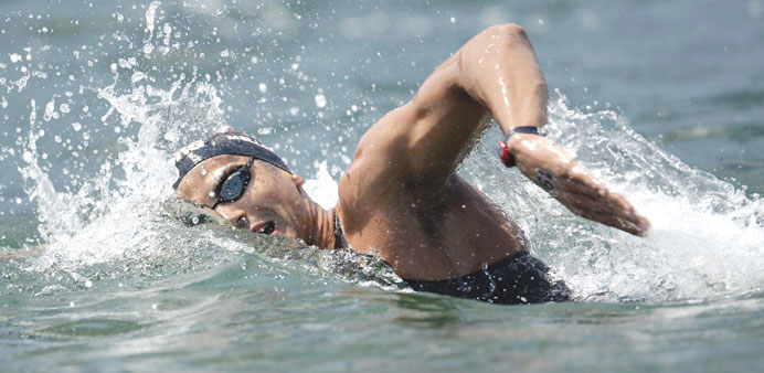 Greeceu2019s Spyridon Gianniotis competes during the menu2019s 10km open water swimming event in the FINA World Championships in Port Vell in Barcelona. (AFP)