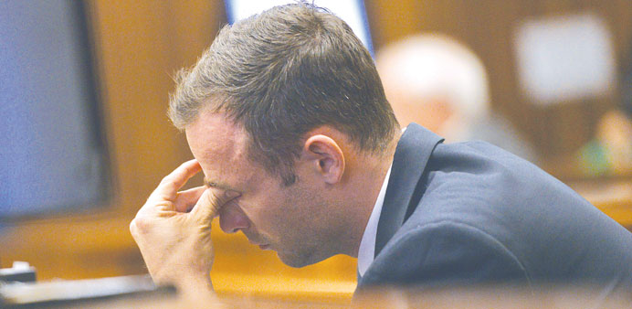 Oscar Pistorius in the dock during day 8 of his murder trial.