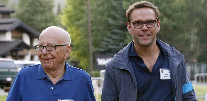 Rupert Murdoch, Twenty-First Century Fox Inc CEO (L), with his son James