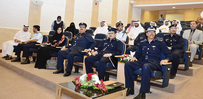 Staff Maj Gen Saad bin Jassim al-Khulaifi, first right, with other MoI officials at the seminar.