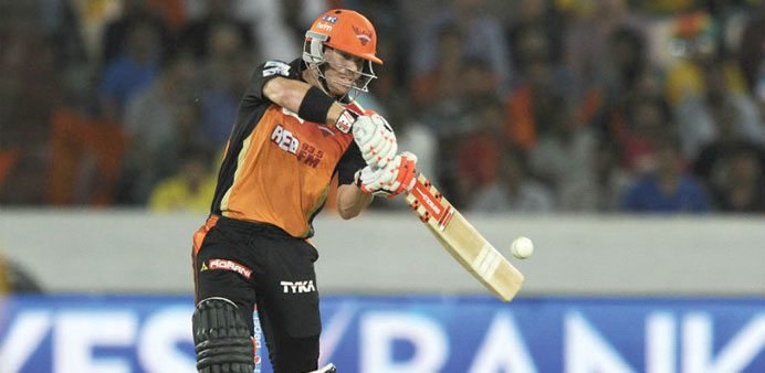 Sunrisers Hyderabad captain David Warner hits out during his 28-ball 61 against Chennai Super Kings yesterday. (BCCI)