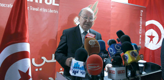  Assembly speaker Mustapha Ben speaks during a news conference in Tunis yesterday.