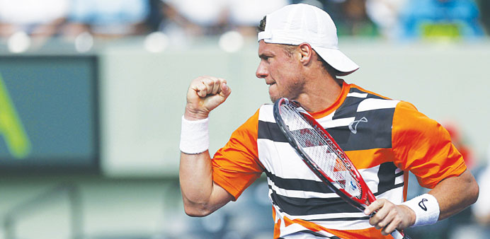 Lleyton Hewitt reacts during his match against Robin Haase on day four of the Sony Open at Crandon Tennis Center in Miami, Florida on Thursday.