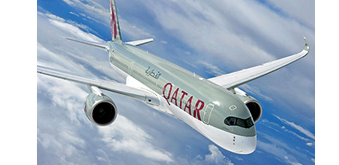  A Qatar Airways A350 in flight.