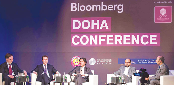 Seetharaman addressing a panel discussion at the Bloomberg Doha Conference.