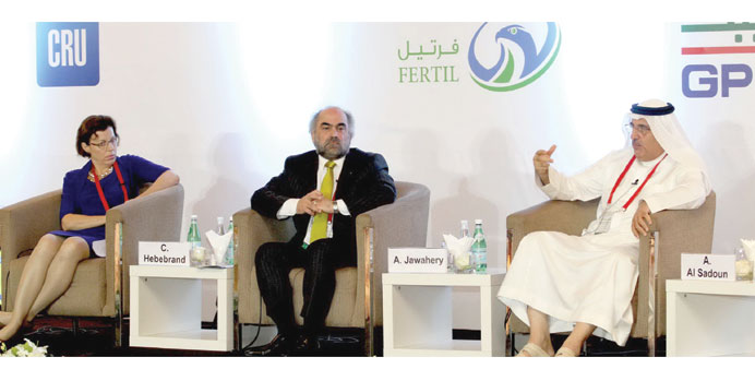    Hebebrand (left) with al-Sadoun during a panel discussion at the 4th Annual GPCA Fertilisers Convention in Dubai yesterday.
