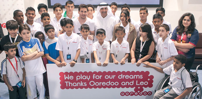 The children who visited Doha with Ooredoo chairman, HE Sheikh Abdullah bin Mohamed bin Saud al-Thani, and brand ambassador Lionel Messi.