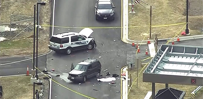 An aerial view of a shooting scene at the National Security Agency at Fort Meade in Maryland is pictured in this still image take from video yesterday