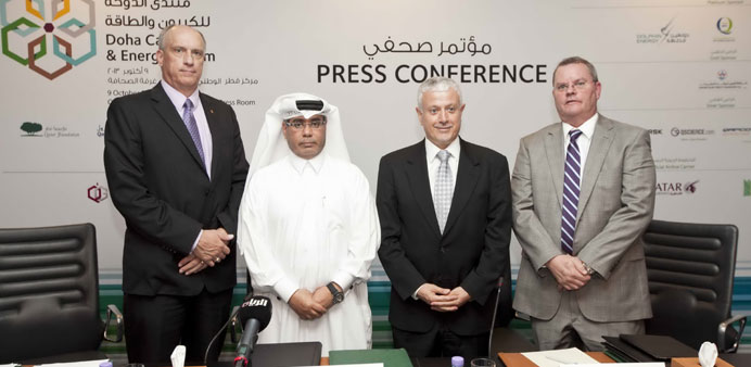 Al-Naimi (second left) among others at a press conference yesterday to announce the 2013 Doha Carbon & Energy Forum.