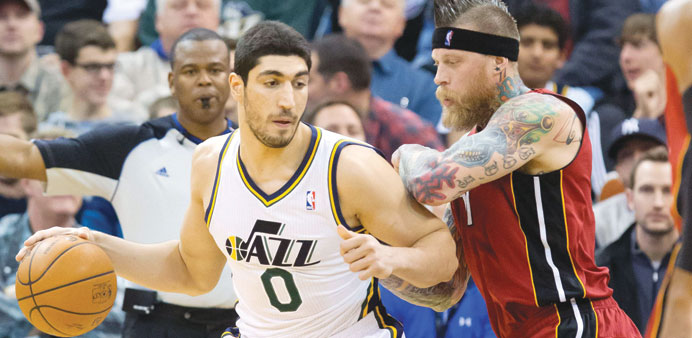 Miami Heatu2019s Chris Andersen (right) defends against Enes Kanter of Utah Jazz. Picture: USA TODAY Sports