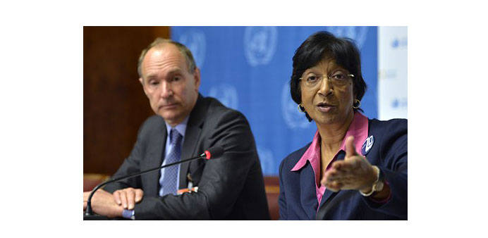 Sir Tim Berners-Lee and Navi Pillay, during a press conference in Geneva earlier this month.