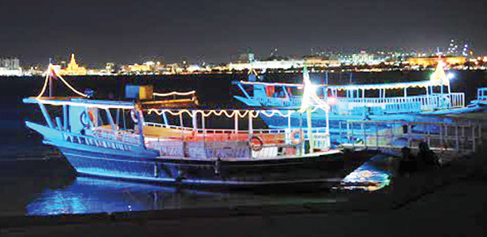 Some of the boats berthed at the Doha harbour owing to strong winds.