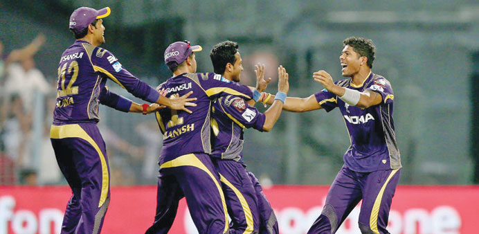 KKRu2019s Umesh Yadav (right) was adjudged Man of the Match for his three-wicket haul.