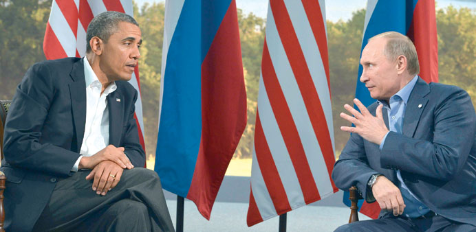 Obama and Putin hold talks near Enniskillen yesterday.