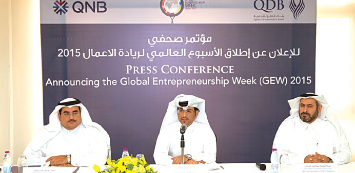 QDB officials during the announcement of activities for Global Entrepreneurship Week yesterday.