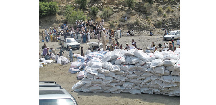 Distribution of relief materials among beneficiaries.