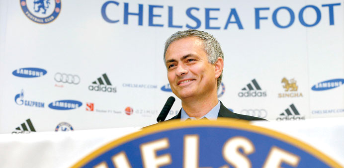 Chelsea manager Jose Mourinho speaks at a news conference at Stamford Bridge stadium in London yesterday. (Reuters)
