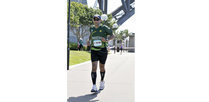 ON TOP, DOWN UNDER: Ziyad Rahim running the Sydney Marathon 2012.