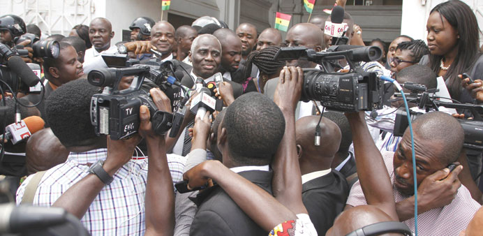 Ruling National Democratic Congress party attorney Tsatsu Tsikata addresses the media in Accra yesterday.