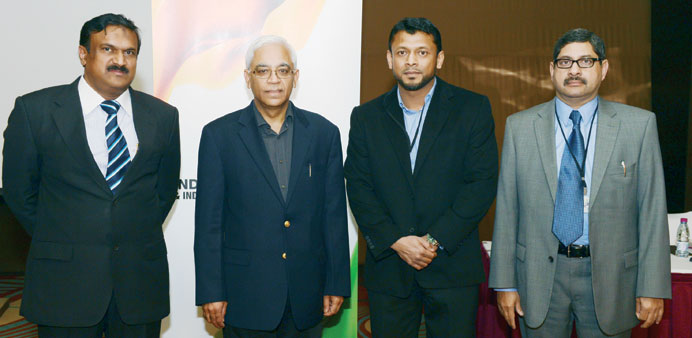 Dr Ashraf (left) with Indian Ambassador Sanjiv Arora and Indian Doctors Club-Indian Medical Association Qatar president Dr K P Najeeb and Dr Mohan Tho