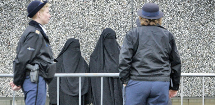 Veiled women waiting outside Amsterdam's high-security court