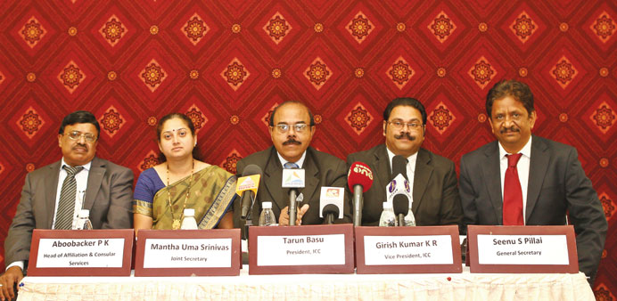 (From left) P K Aboobacker, Uma Srinivas, Tarun Basu, Girish Kumar and Seenu Pillai during the briefing on u2018A Passage to Indiau2019 festival yesterday. 