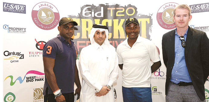 ALL FOR CRICKET: Jayasuriya, left, in Doha for a T20 match alongside cricketer Brian Lara, 2nd right, and other officials.