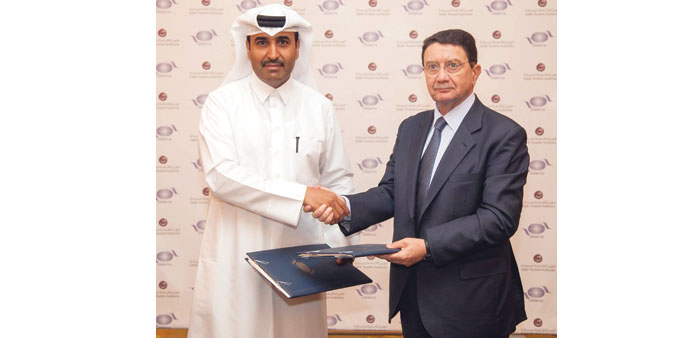 QTA Chairman Issa bin Mohammed al-Mohannadi and UNWTO Secretary General Dr Taleb Rifai after signing the agreement.