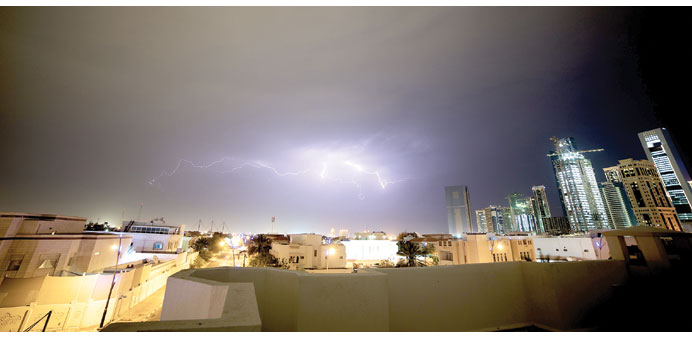 Lightning raged above Doha for several hours on Wednesday, last week.                                                                      Photo by Je