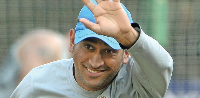 Indian captain Mahendra Singh Dhoni gestures during a training session at The Sher-e-Bangla National Cricket Stadium in Dhaka. (AFP) 