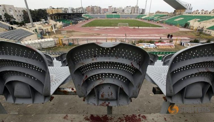  Blood is seen on a chair one day after supporters clashed at the Port Said stadium February 2, 2012. REUTERS