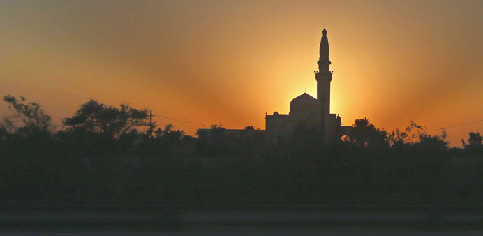 A mosque is pictured during sunset in Dubai.