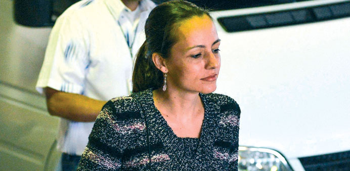 Dutch FARC-EP leftist guerrilla member Tanja Nijmeijer arrives at the Convention Palace in Havana for peace talks with the Colombian government yester