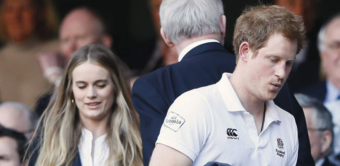 Harry and Bonas attend Englandu2019s Six Nations international rugby union match against Wales.