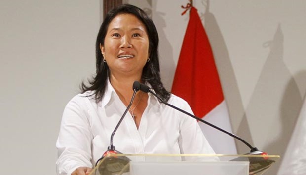Peru's presidential candidate Keiko Fujimori gives a news conference after election in Lima.