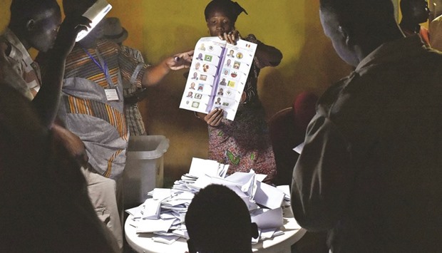 Elections workers count votes cast in Chadu2019s presidential election at a polling station in Nu2019Djamena.