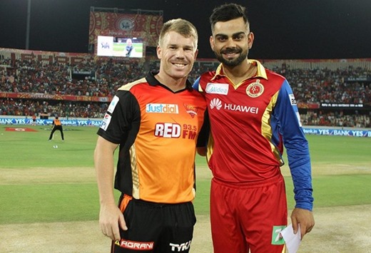 Sunrisers Hyderabad skipper David Warner (left) and Royal Challengers Bangalore captain Virat Kohli. (BCCI)