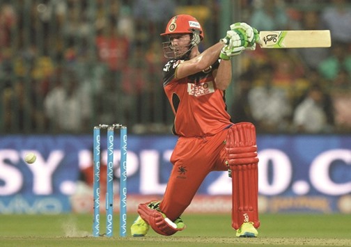 Royal Challengers Bangalore batsman AB de Villiers plays a shot during his 82 off 42 balls against Sunrisers Hyderabad at the M Chinnaswamy Stadium in Bangalore. (AFP)