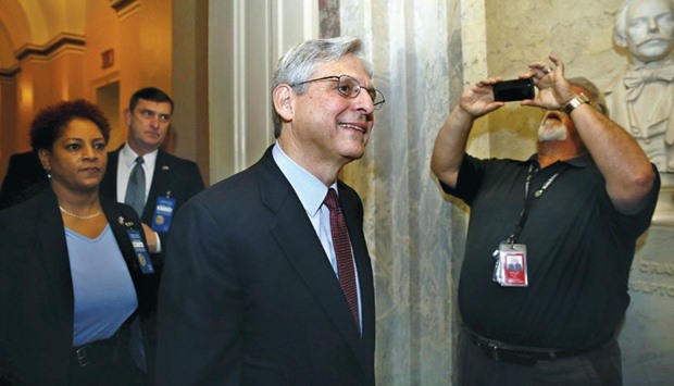 Supreme Court nominee Judge Merrick Garland walks on Capitol Hill after breakfast yesterday with Senate Judiciary Committee Chair Senator Chuck Grassley.