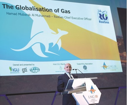 Al-Muhannadi speaking at LNG 18 International Conference and Exhibition in Perth, Australia.