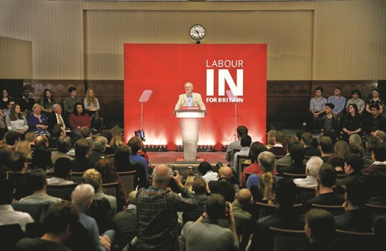 Opposition Labour Party leader Jeremy Corbyn gives a speech on Britainu2019s membership of the European Union in London, yesterday.