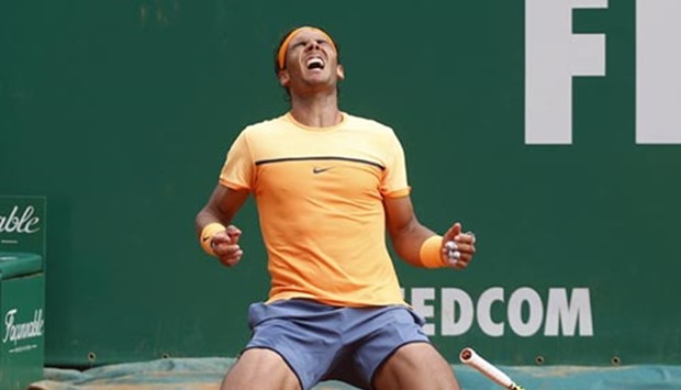 Rafael Nadal of Spain reacts after winning the Monte Carlo Masters