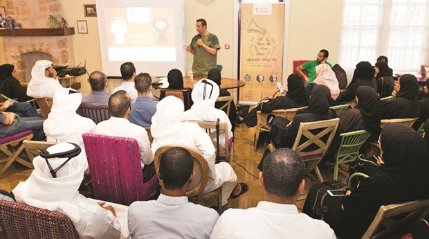 One of the resource speakers delivers a topic during Bedaya Centreu2019s workshop titled u201cMarketing for Startups.u201d