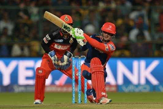 Delhi Daredevils batsman Quinton De Kock plays a shot during the 2016 Indian Premier League (IPL) match against Royal Challengers Bangalore in Bangalore yesterday. (AFP)