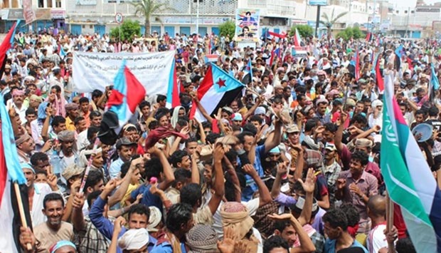 Supporters of the southern separatist movement pictured during a rally in Aden on Monday