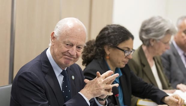 UN special envoy Staffan de Mistura attends a meeting on Syria at Palais des Nations in Geneva on Monday.