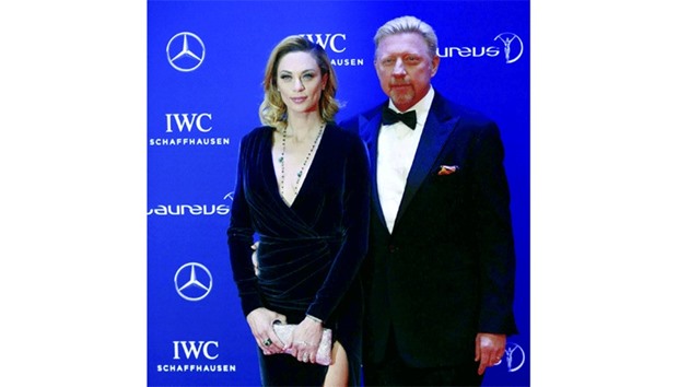 Former tennis player Boris Becker and his wife Lily arrive for the Laureus World Sports Awards 2016 in Berlin yesterday. (Reuters)