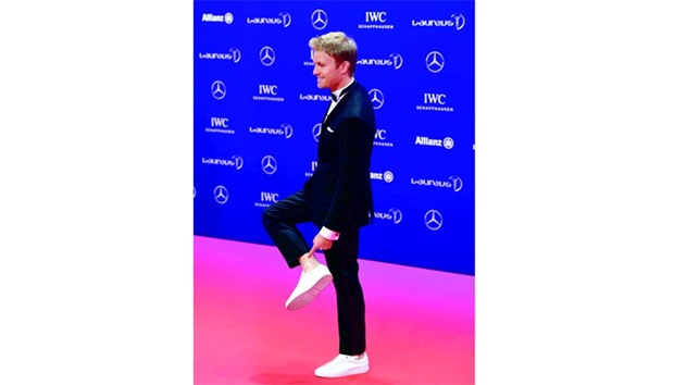 Mercedes F1 driver Nico Rosberg poses on the red carpet before the Laureus Awards Ceremony in Berlin yesterday. (AFP)